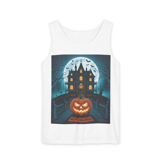 Spooky Halloween Tank Top, Unisex Halloween Top, Summer Ghost Shirt, Pumpkins & Haunts Tee, Casual Halloween Wear