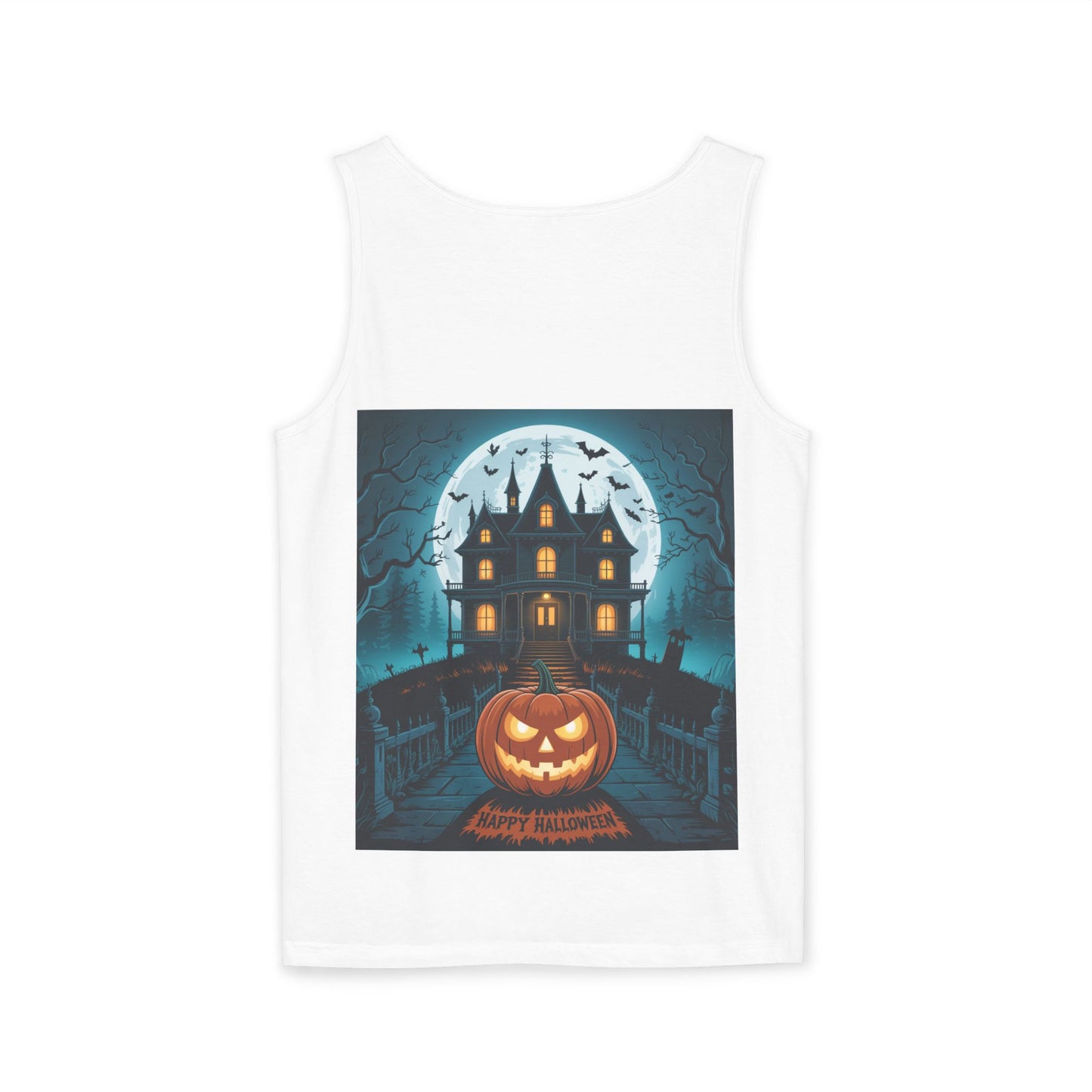Spooky Halloween Tank Top, Unisex Halloween Top, Summer Ghost Shirt, Pumpkins & Haunts Tee, Casual Halloween Wear