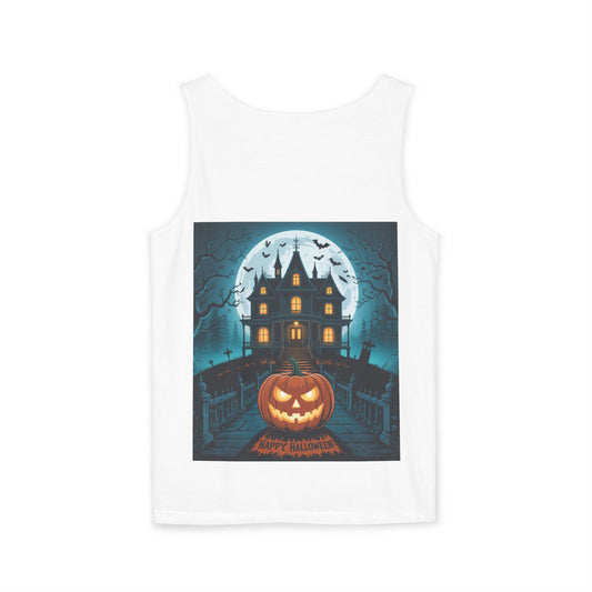 Spooky Halloween Tank Top, Unisex Halloween Top, Summer Ghost Shirt, Pumpkins & Haunts Tee, Casual Halloween Wear